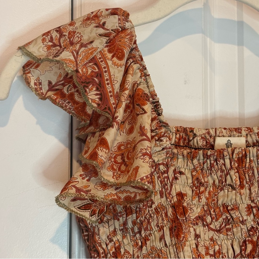 Perry Walker Collective Orange Tan Floral Ruffle Strap Smocked Top S - Picture 2 of 6